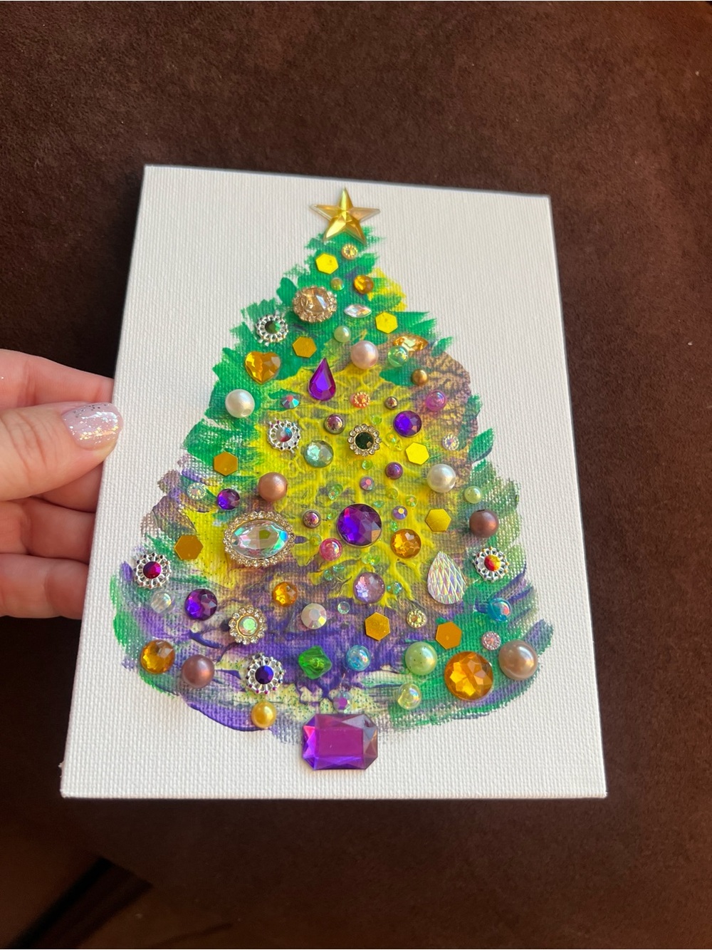 Embellished Holiday Tree Wall Art Purple, Gold & Green Jeweled Christmas Tree - Picture 6 of 6
